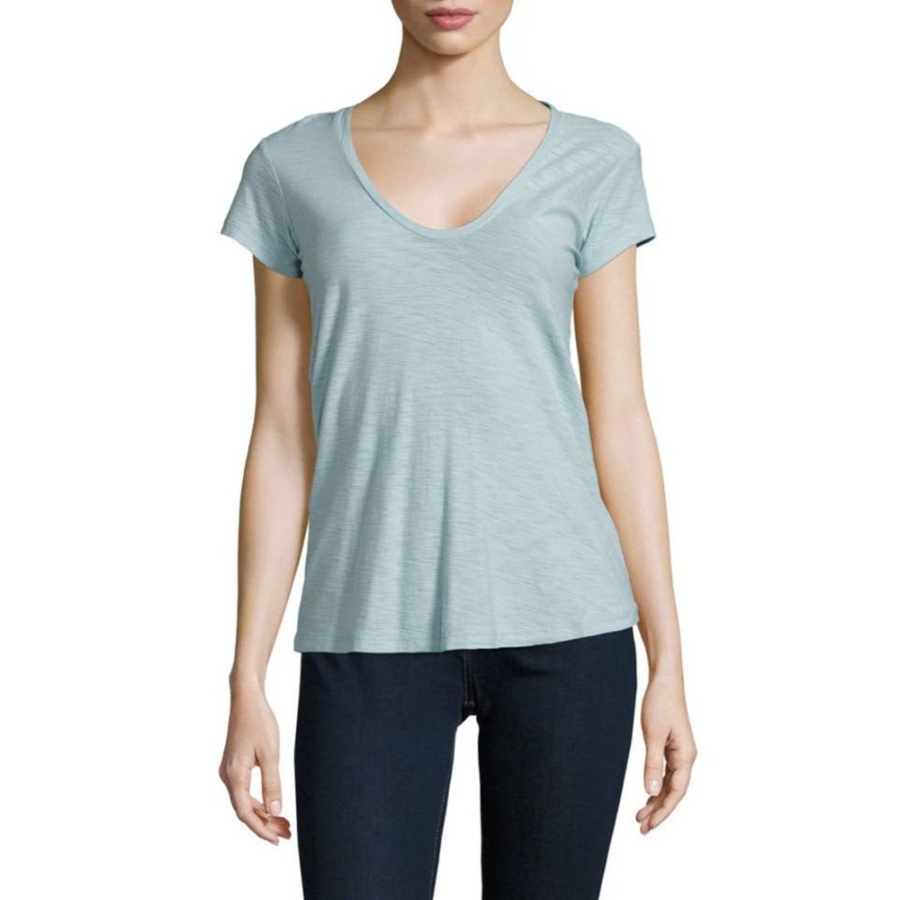 James Perse Women's Deep Scoop Neck Cap Sleeve Tee T-Shirt in Aqua - Picture 1 of 1